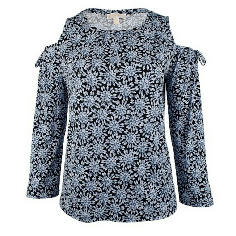 Michael Kors Cold Shoulder Sheer Halter Jewel Print Top SMALL Ruffles - Picture 10 of 11